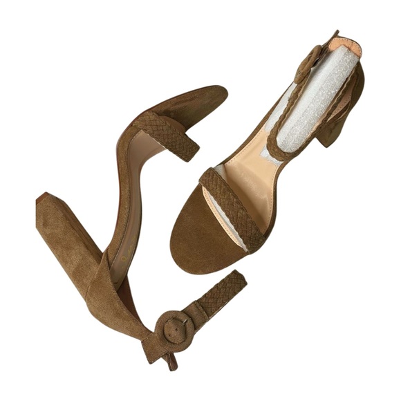 Suede Woven Ankle Strap High Heel Sandals. Size 10 - Picture 2 of 5